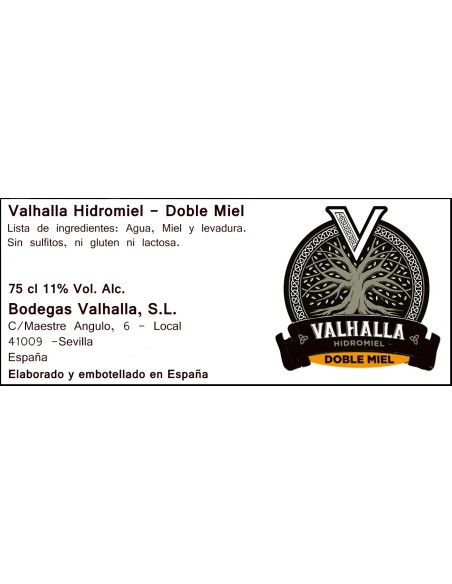 Valhalla Doble Miel - Botella de 75cl. Texto informativo.