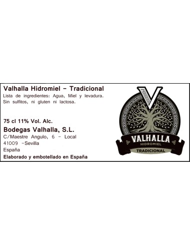 Valhalla Tradicional - Botella de 75cl. Texto informativo.